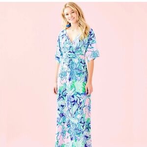 NWT, Lilly Pulitzer Parigi Maxi Dress Party Thyme Pink Blue Green White S